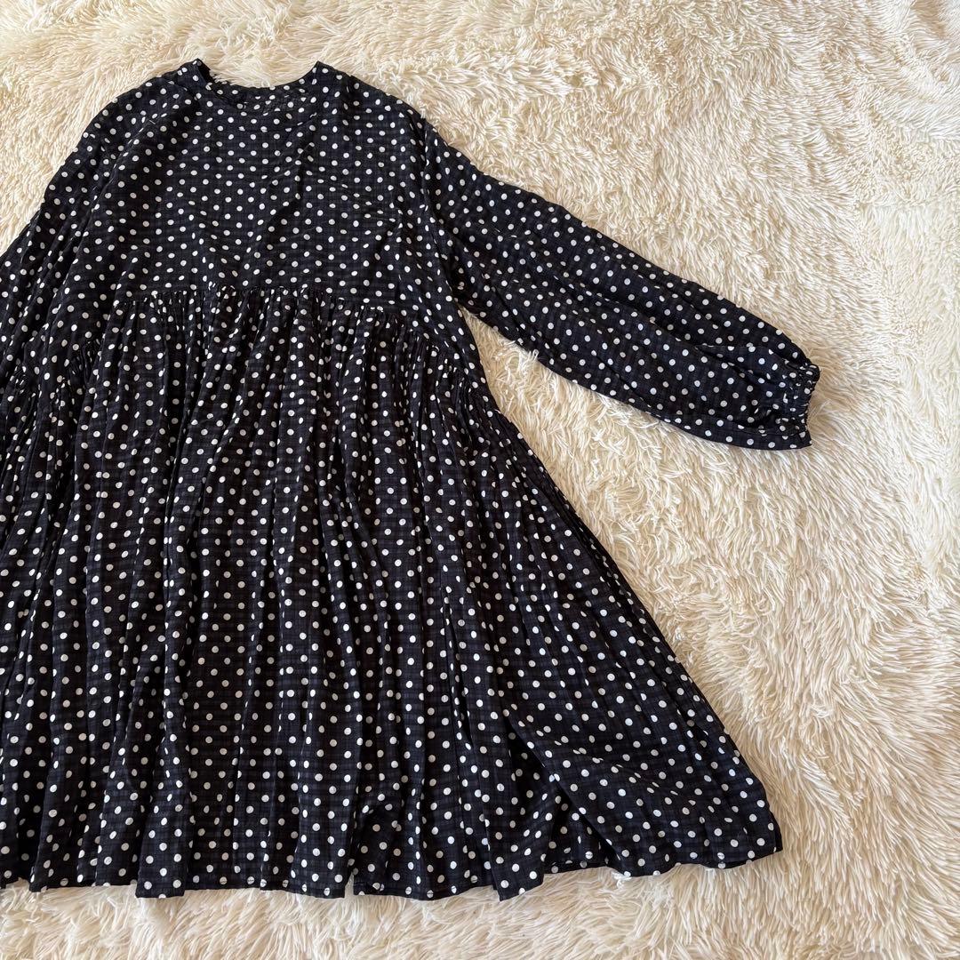 美品✨ビアズリー　ドットギャザーワンピース　チュニック　超フレア