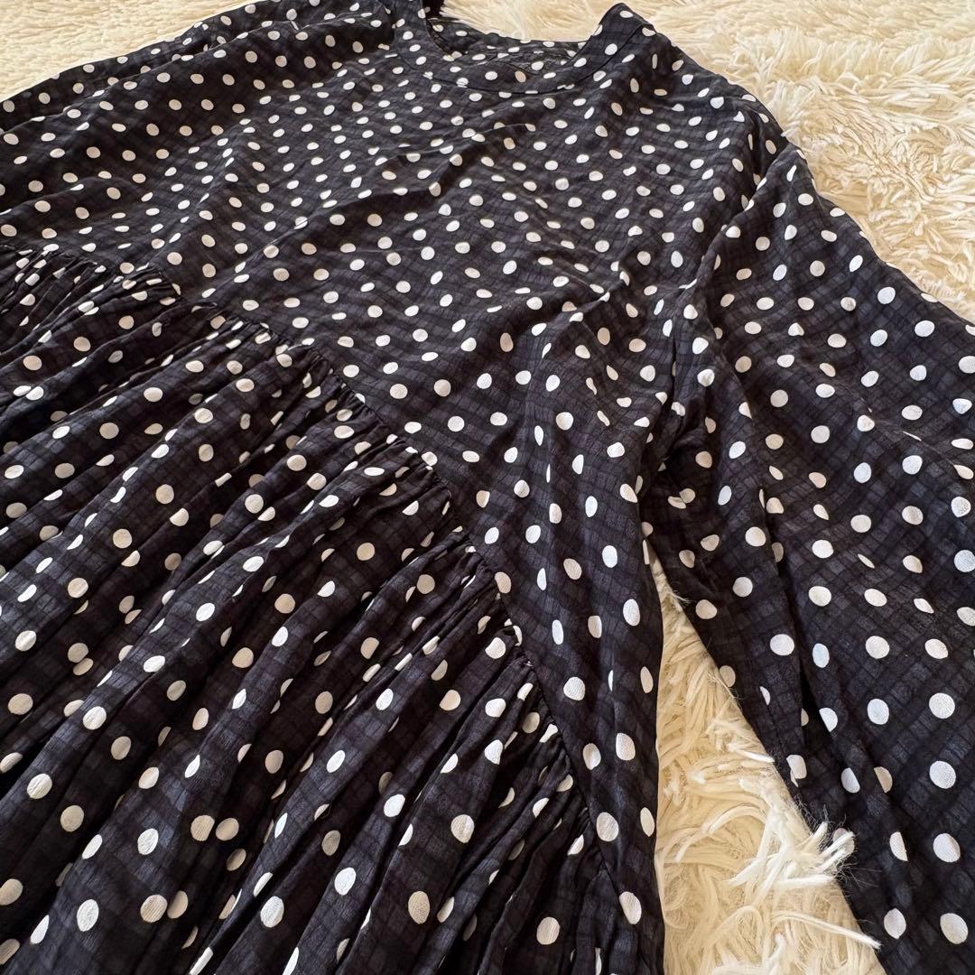 美品✨ビアズリー　ドットギャザーワンピース　チュニック　超フレア