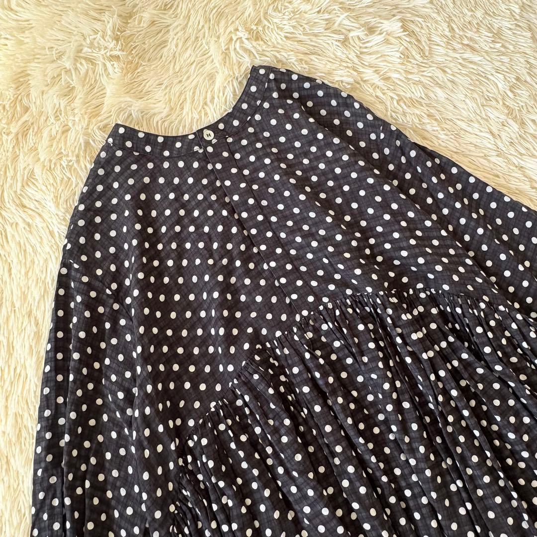 美品✨ビアズリー　ドットギャザーワンピース　チュニック　超フレア