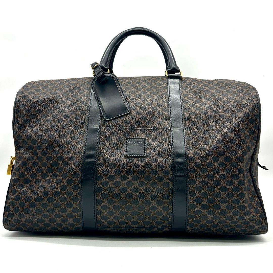 セリーヌ ボストンバッグ 黒マカダム PVC レザー 大容量 ブラック