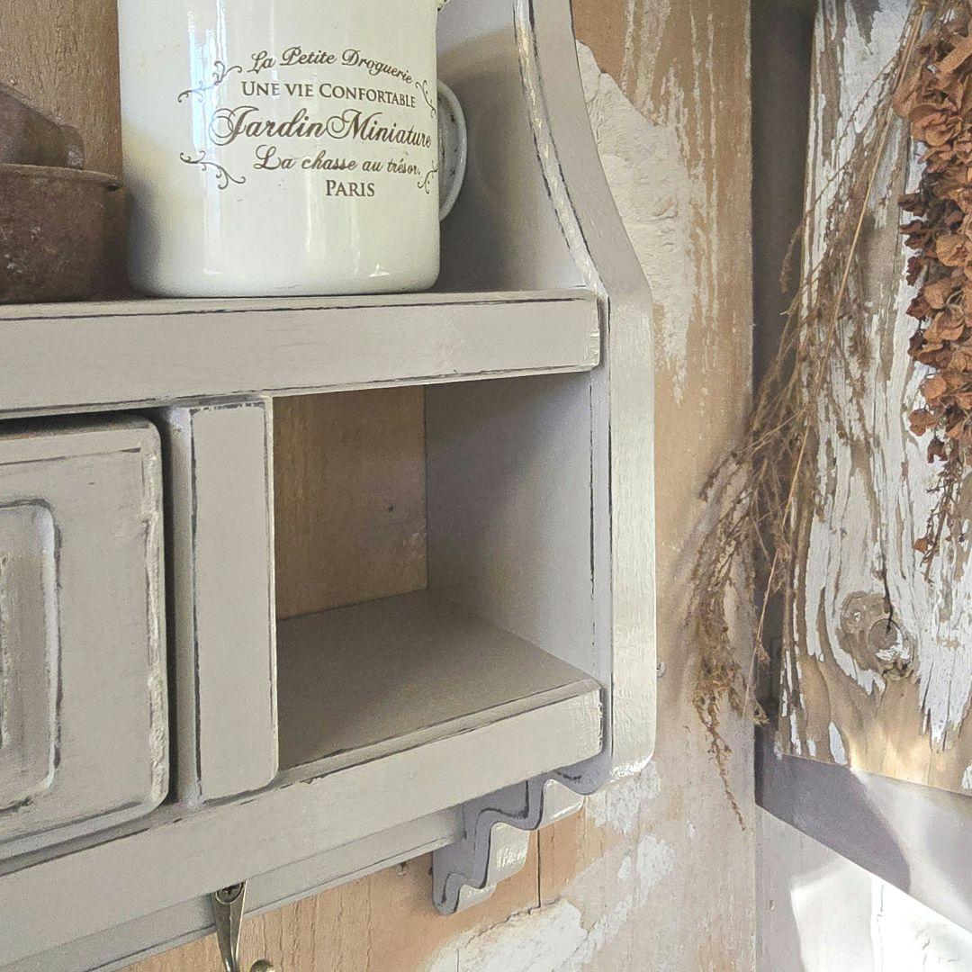 フレンチアンティークシャビー壁掛けシェルフ　ワイド450モール ベージュ