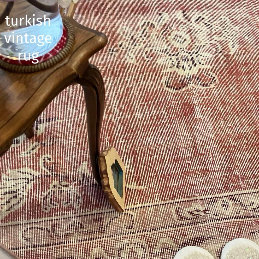 超大判145×145 ／ラウンド／レッドシャビー　トルコヴィンテージラグ