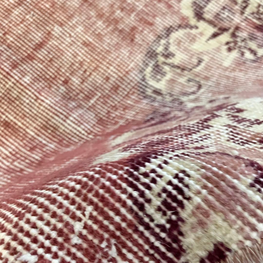 超大判145×145 ／ラウンド／レッドシャビー　トルコヴィンテージラグ