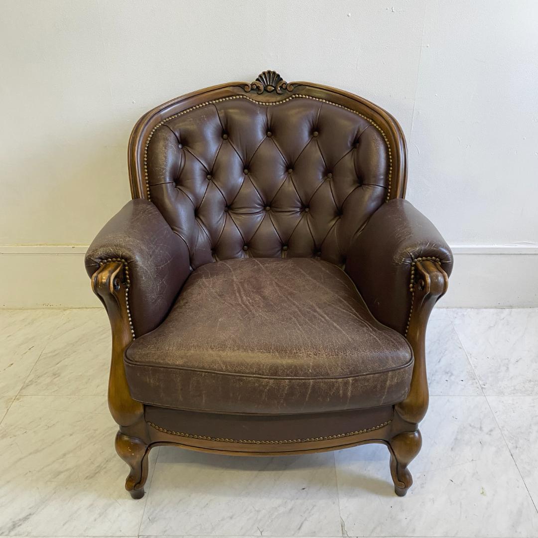 カリモク ヴィンテージ ドマーニ ルイ15ソファ 本革 レザー 希少