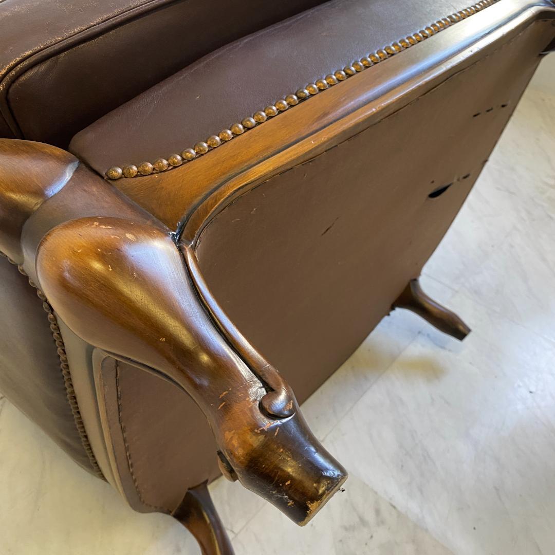 カリモク ヴィンテージ ドマーニ ルイ15ソファ 本革 レザー 希少