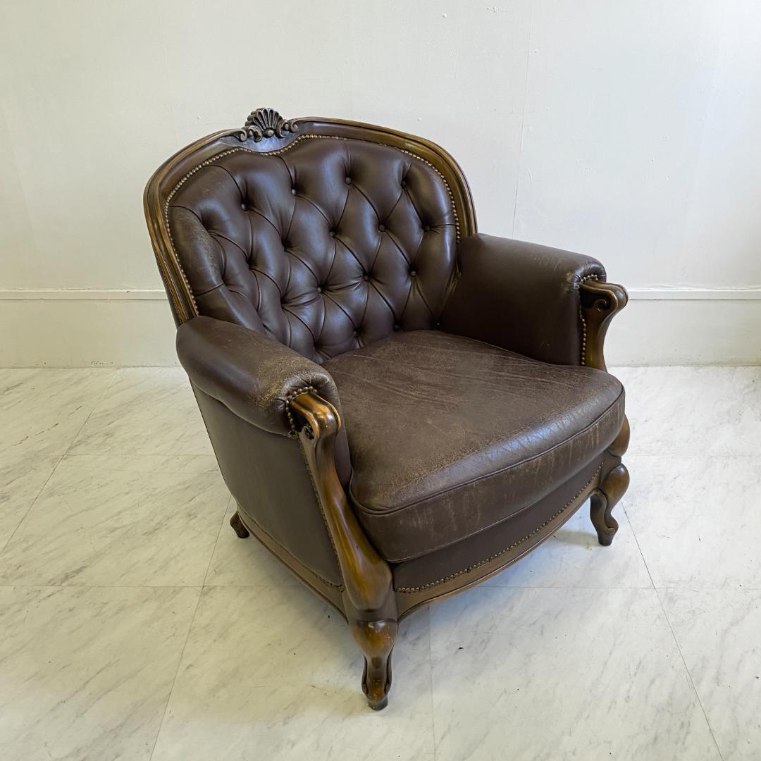 カリモク ヴィンテージ ドマーニ ルイ15ソファ 本革 レザー 希少