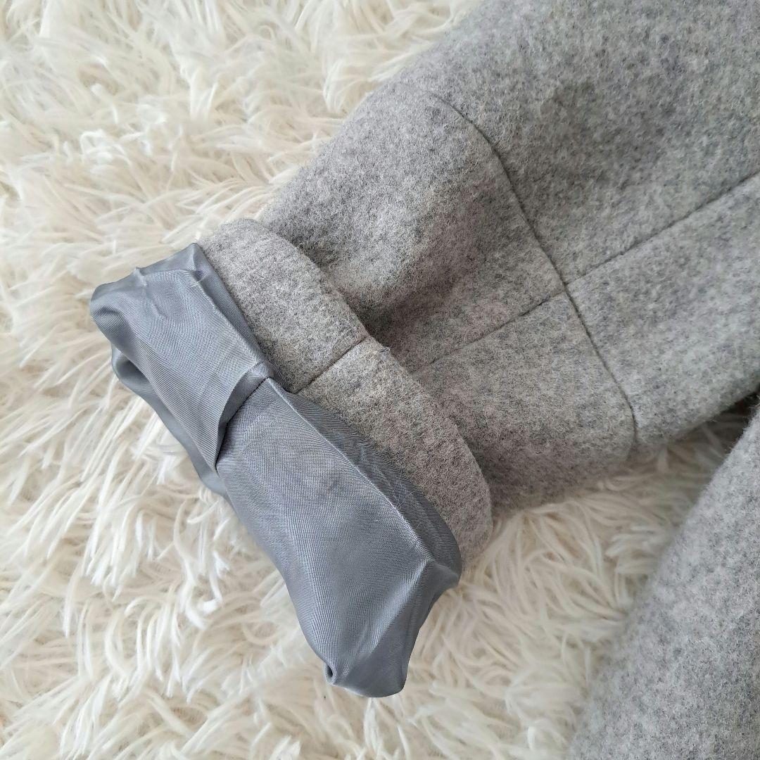 日本製 エブールꕤウール混 ロング ガウンコート ボタンレス グレー 厚手 36