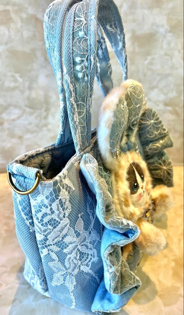 コヤンイサムチョン　レースデニム×ラメレース　ふんわりフリルバッグ