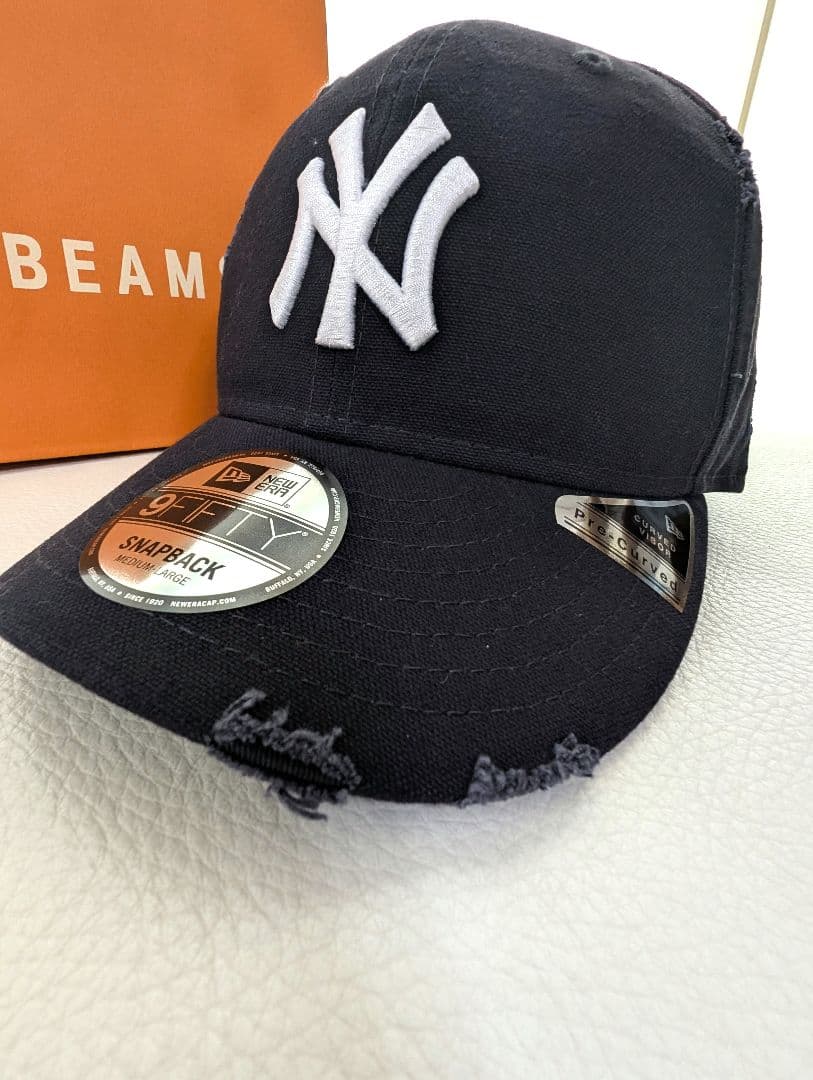 ビームス✕ニューエラ ダメージ キャップ ★ヤンキース★ネイビー帽子