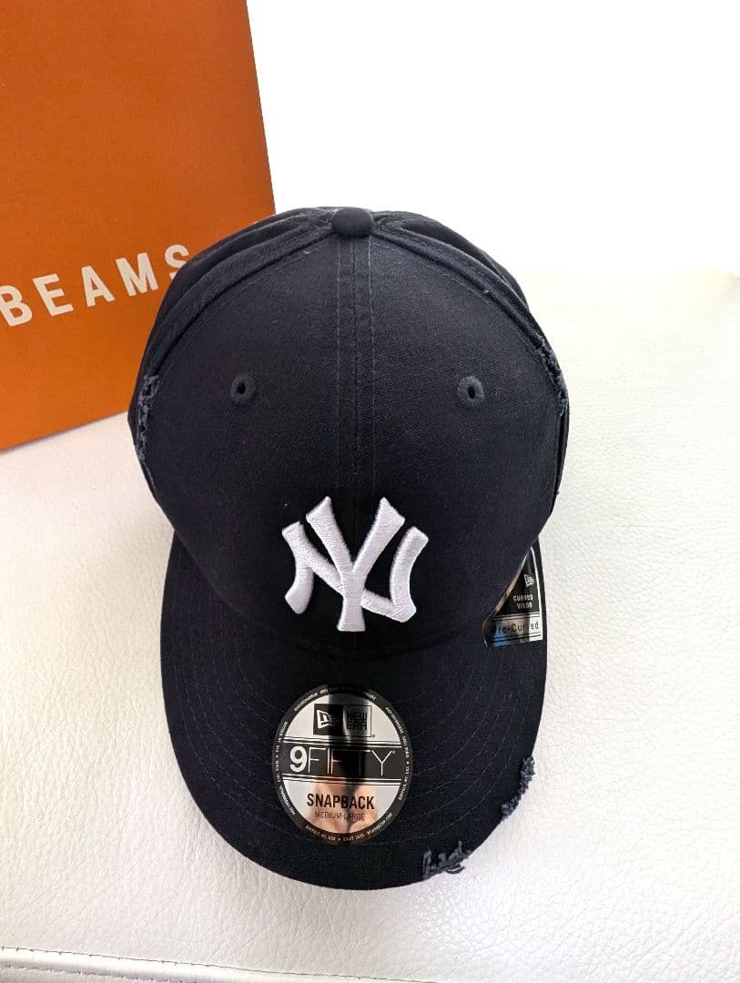 ビームス✕ニューエラ ダメージ キャップ ★ヤンキース★ネイビー帽子