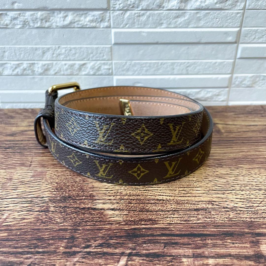 ルイヴィトン モノグラム レザー ゴールド 金具 バックル ベルト 細め.