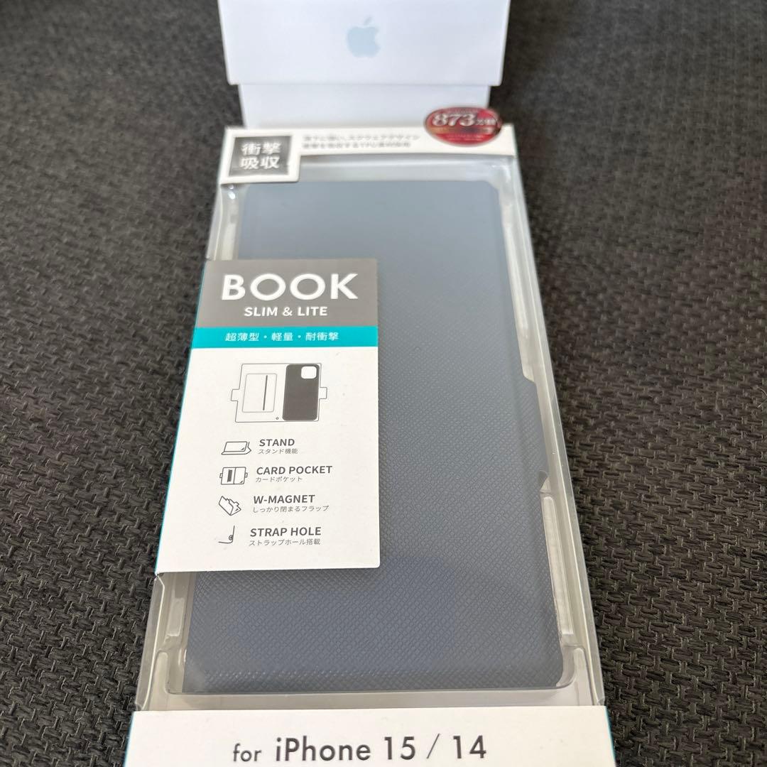 【新品同様】iPhone15 ブルー（ホワイト系）　手帳カバーセット