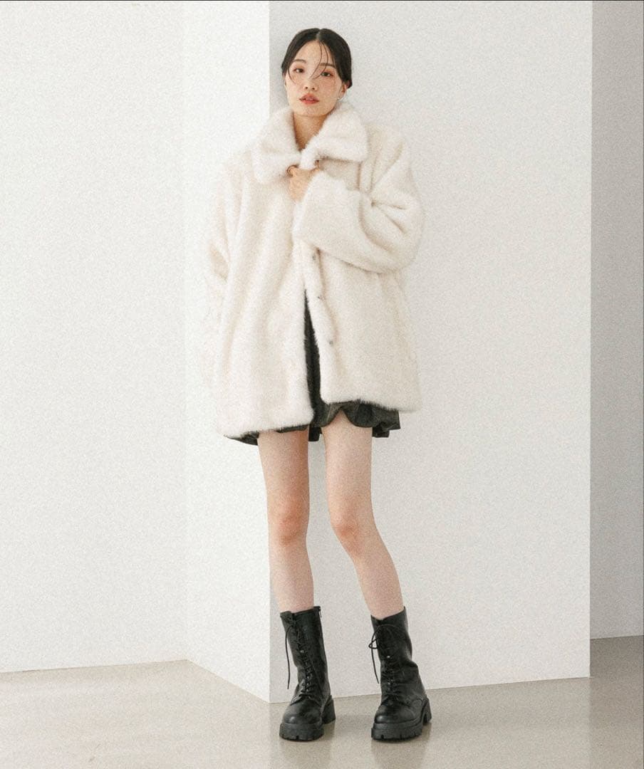 Heather アウター　MIXファーミドルジャケット（オフホワイト）