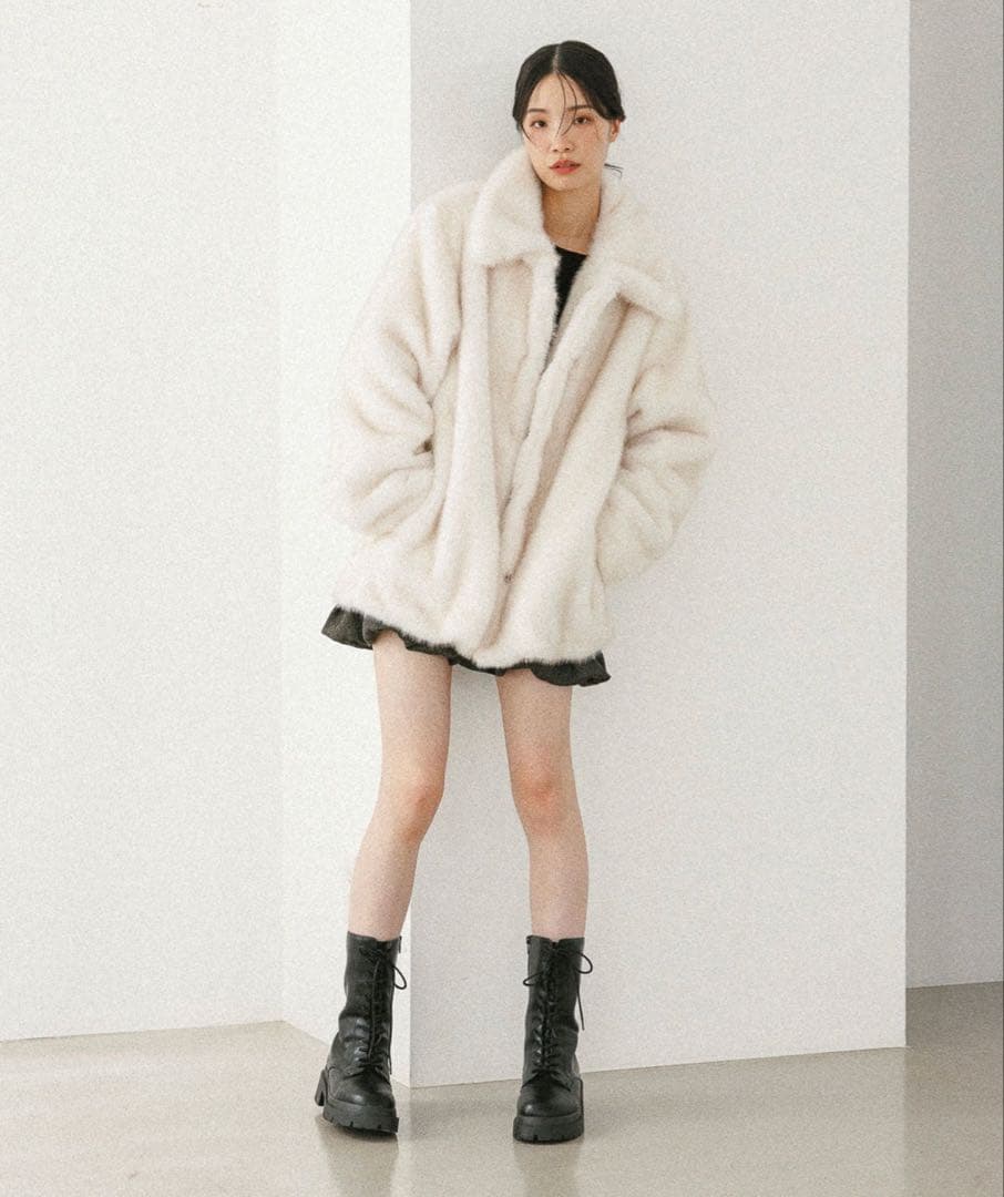 Heather アウター　MIXファーミドルジャケット（オフホワイト）