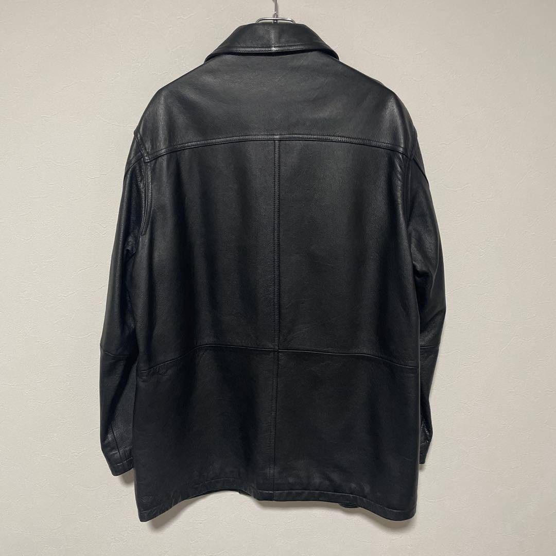 【高級本革】牛革 リアルレザージャケット カバーオール Lサイズ ブラック 黒