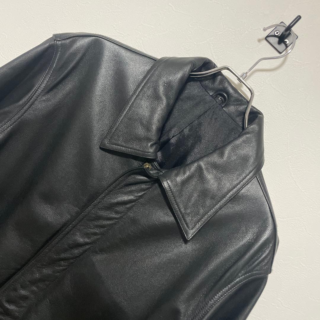 【高級本革】牛革 リアルレザージャケット カバーオール Lサイズ ブラック 黒