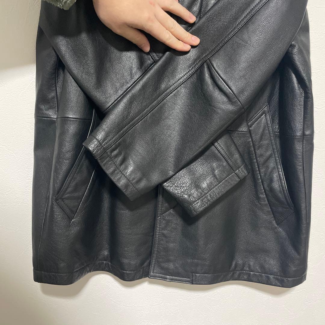 【高級本革】牛革 リアルレザージャケット カバーオール Lサイズ ブラック 黒