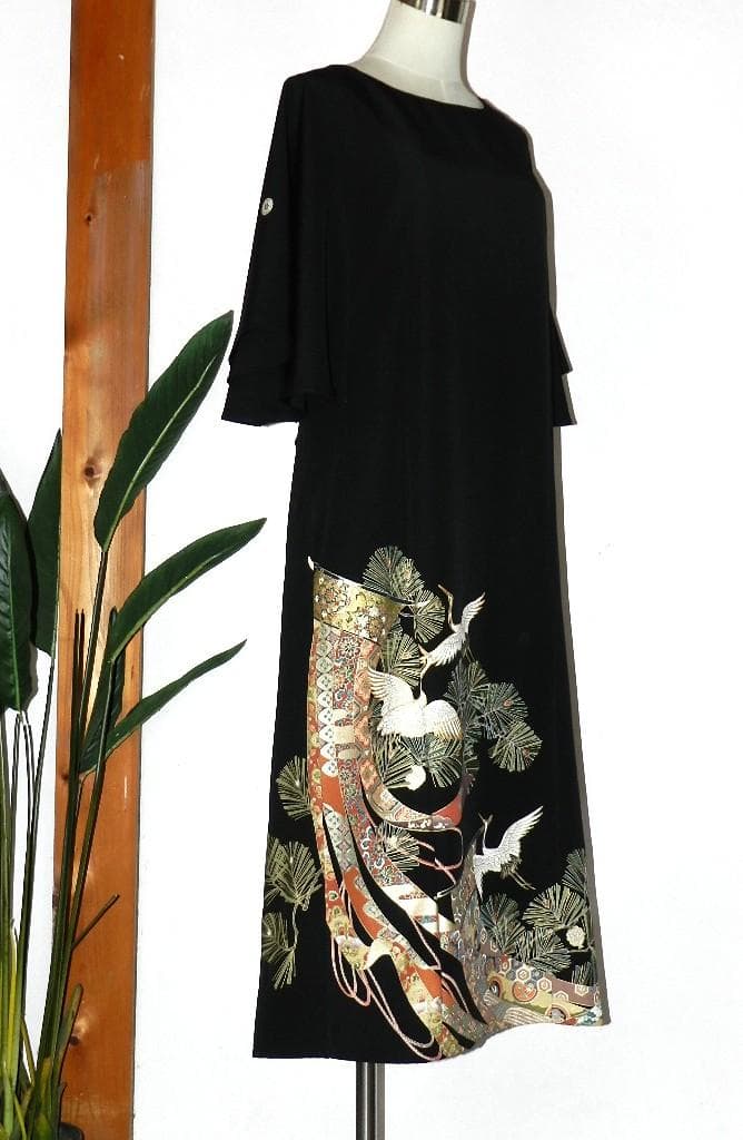 留袖　ワンピース　ドレス　フレアー袖　手書き友禅染　正絹　483　夢ちりめん