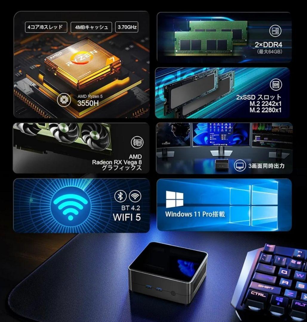 最終価格・本日削除ミニPC AMD Ryzen 5 3550H4コア8スレッド