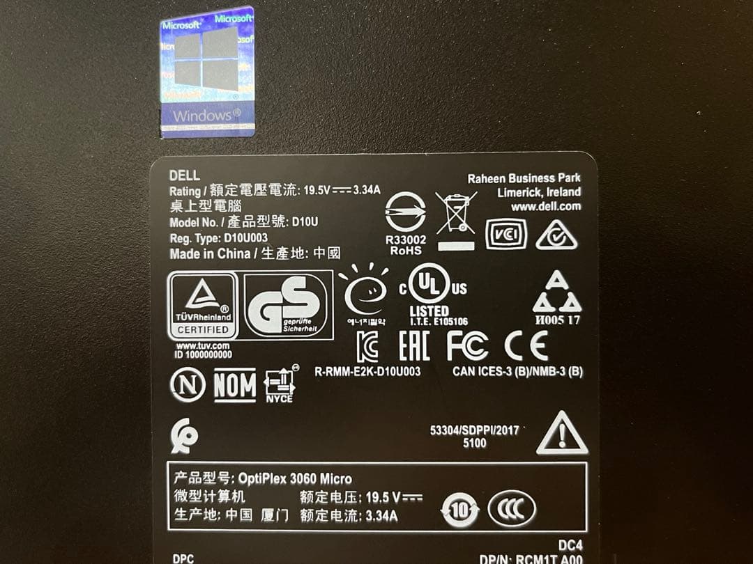 ミニPC DELL OptiPlex3060 Micro 8th Core i5