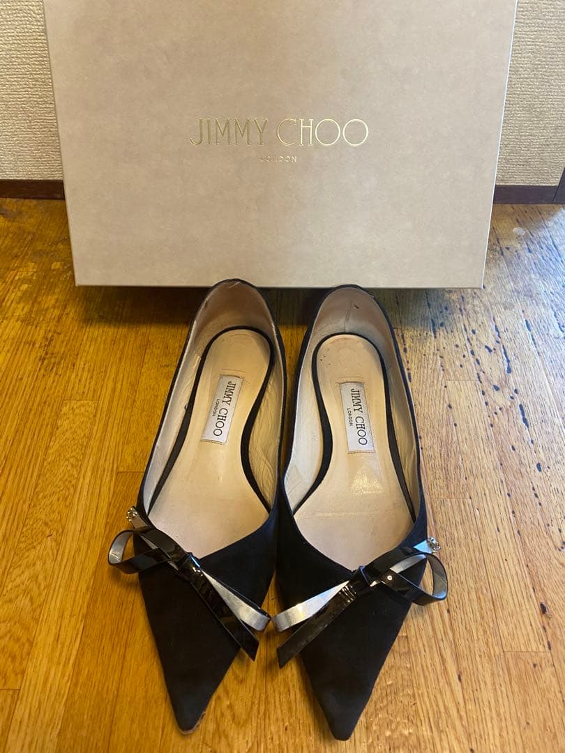 JIMMY CHOO ブラックフラットシューズ 39