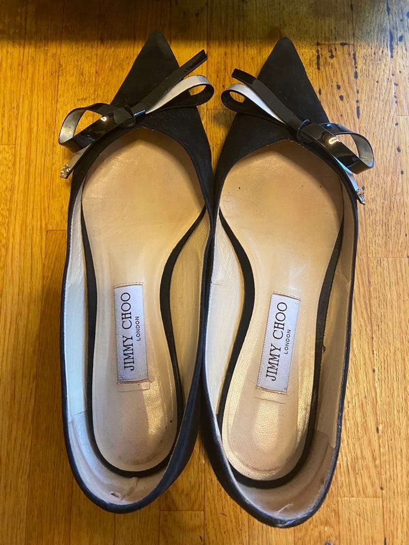 JIMMY CHOO ブラックフラットシューズ 39