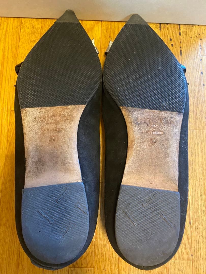 JIMMY CHOO ブラックフラットシューズ 39