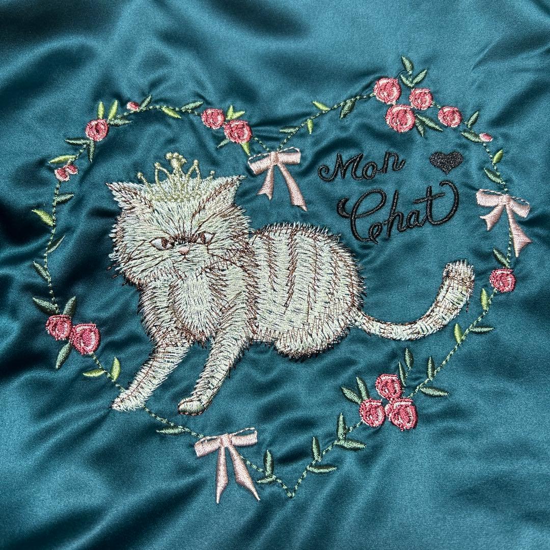 レディース 子供 女の子 スカジャン リバーシブル ジャンパー 刺繍 猫 秋冬