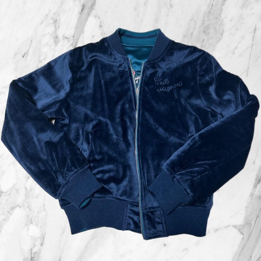 レディース 子供 女の子 スカジャン リバーシブル ジャンパー 刺繍 猫 秋冬