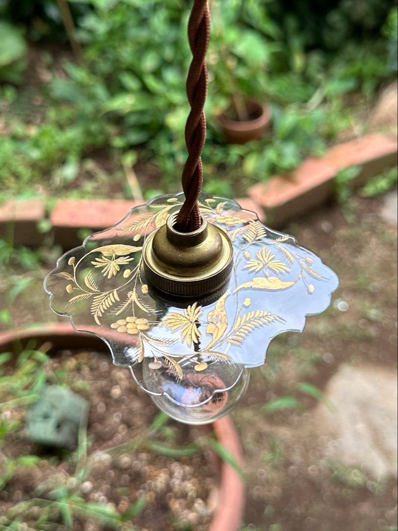 1900年代初頭 フランス アンティーク 金箔で絵付けされた美しいアトリエランプ