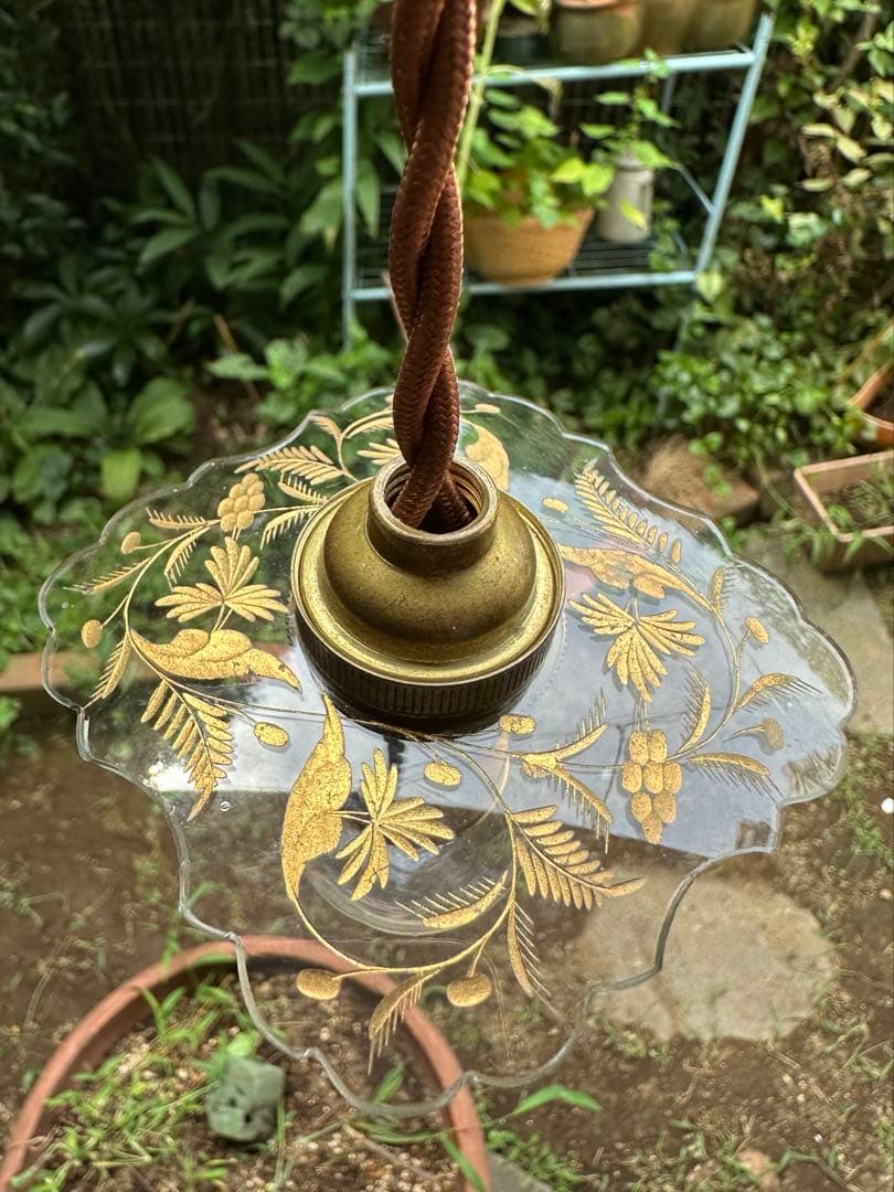 1900年代初頭 フランス アンティーク 金箔で絵付けされた美しいアトリエランプ