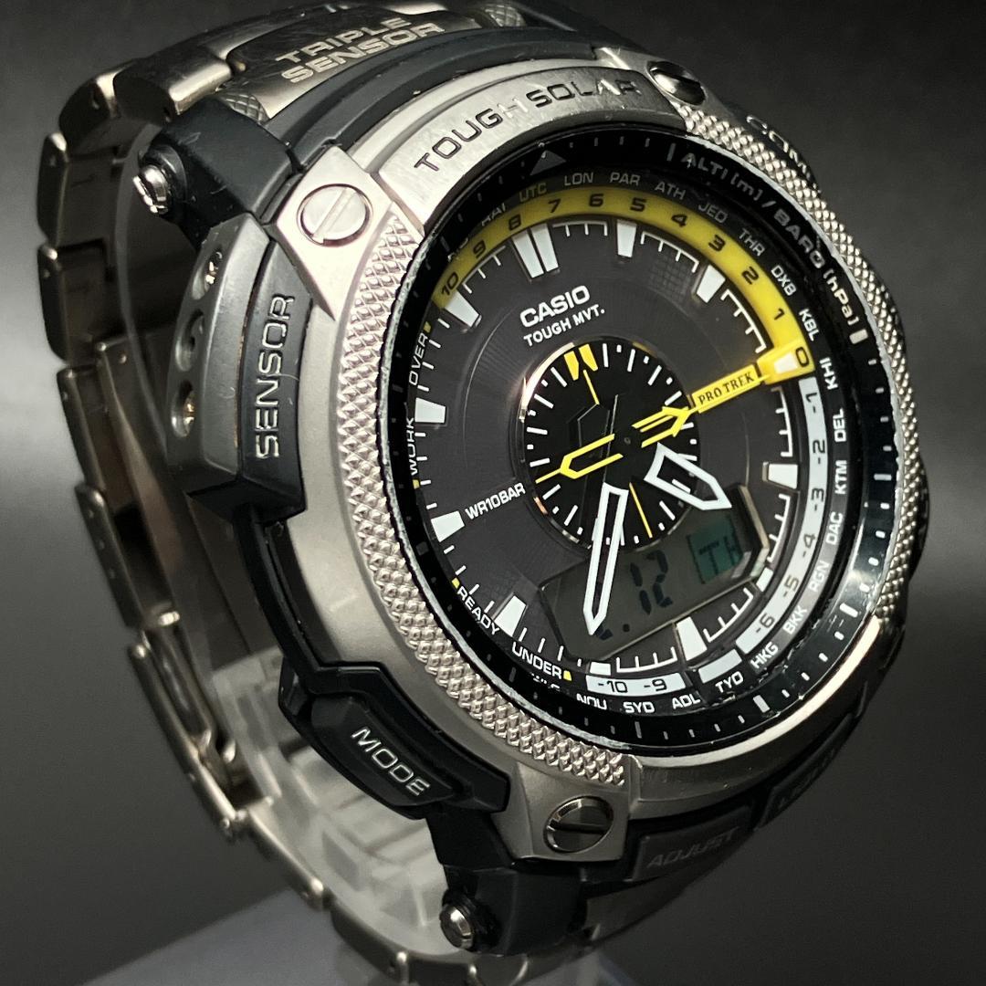 【電波ソーラー/稼働】カシオ プロトレック 腕時計 メンズ チタンベルト