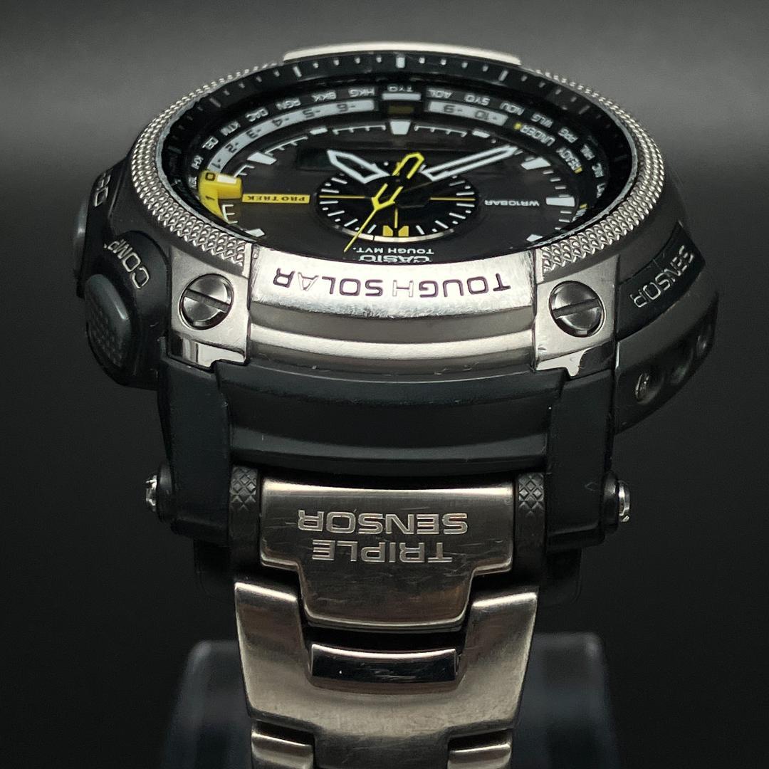 【電波ソーラー/稼働】カシオ プロトレック 腕時計 メンズ チタンベルト