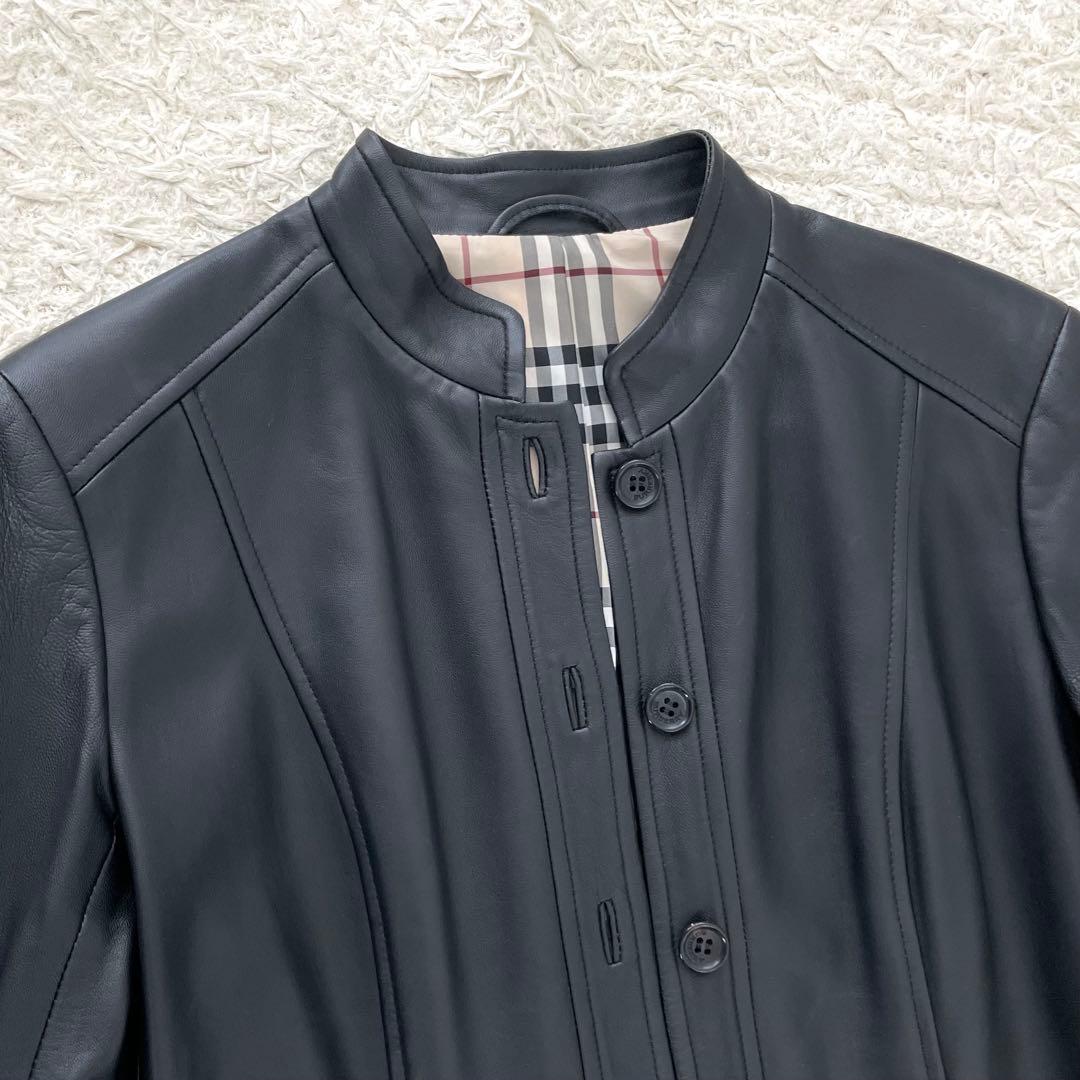 【極美品】バーバリー ロンドン ラム レザージャケット ノバチェック 黒 38