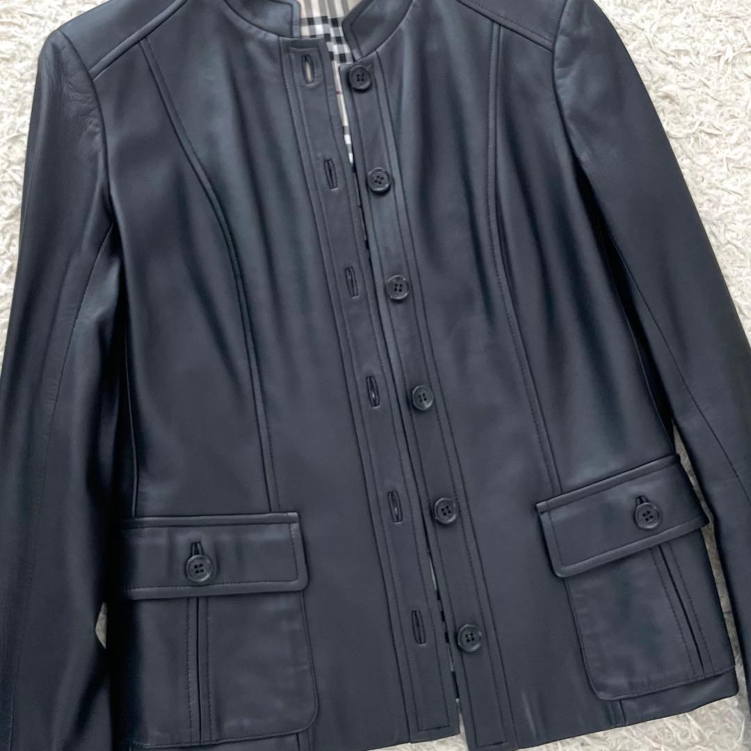 【極美品】バーバリー ロンドン ラム レザージャケット ノバチェック 黒 38