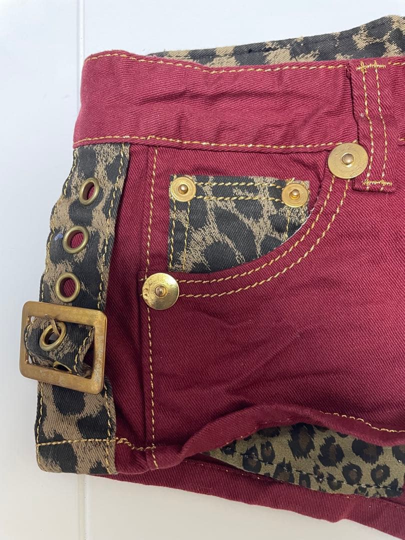 d.i.aタグ付き！豹柄ポイントデニムショーパン赤