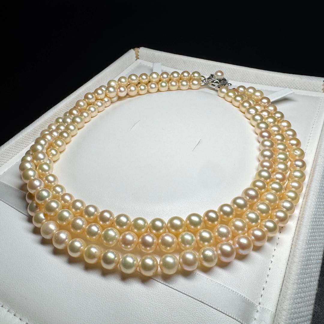 上質 3連✨ あこや真珠 パール ネックレス 約7.5-8.0mm SV留め具