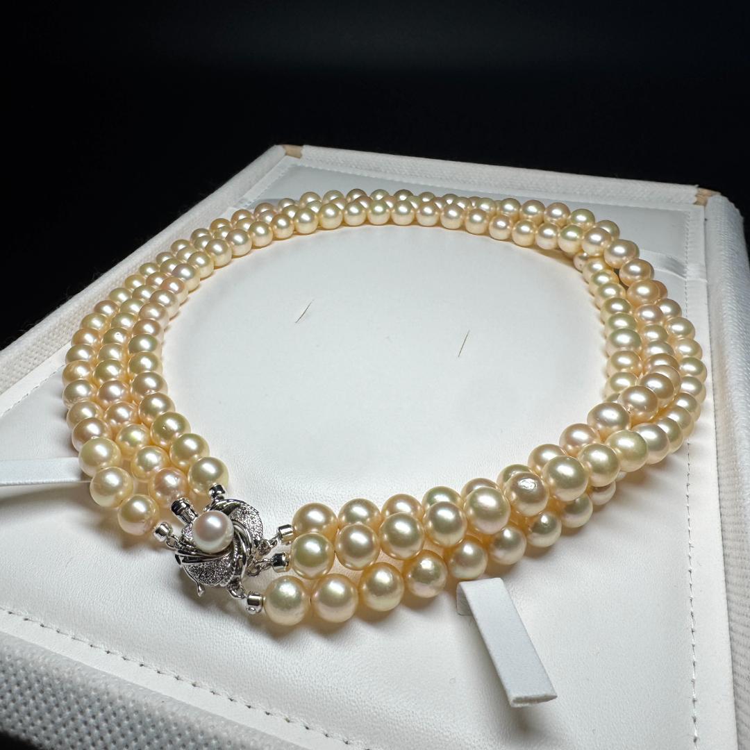 上質 3連✨ あこや真珠 パール ネックレス 約7.5-8.0mm SV留め具
