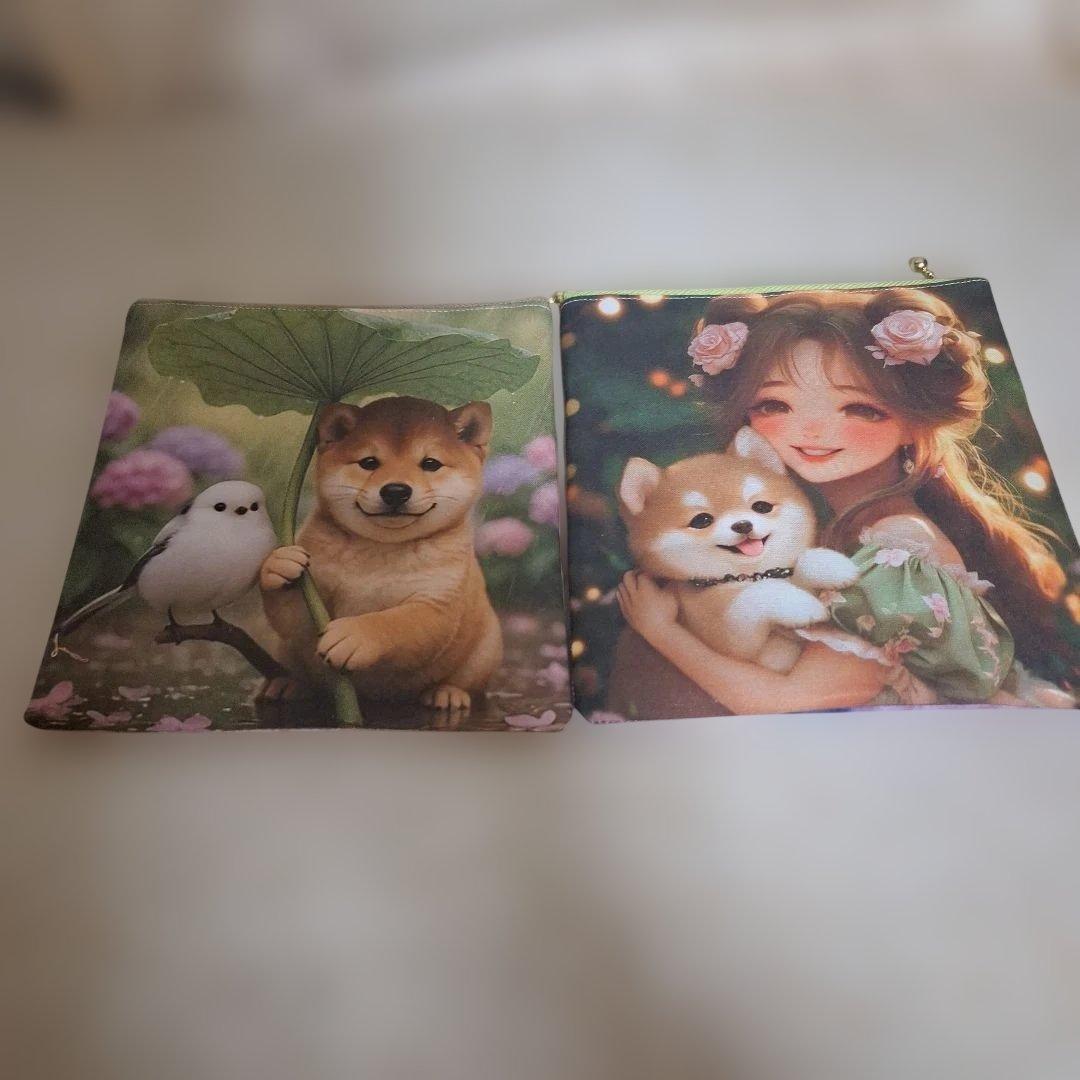 激レアねこパネル生地　ハンドメイド　ミニバック　まちなしバッグ　ポーチ