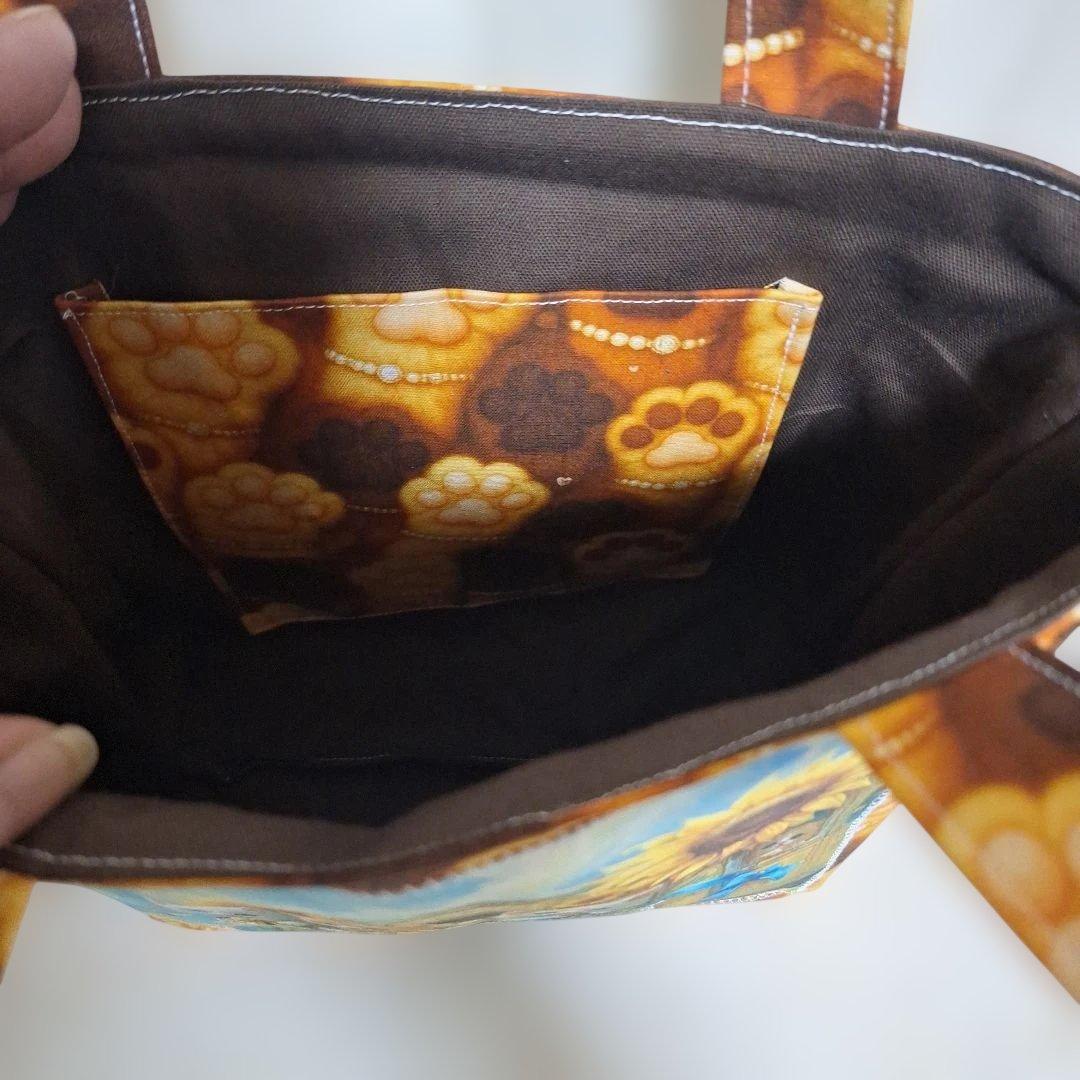 激レアねこパネル生地　ハンドメイド　ミニバック　まちなしバッグ　ポーチ