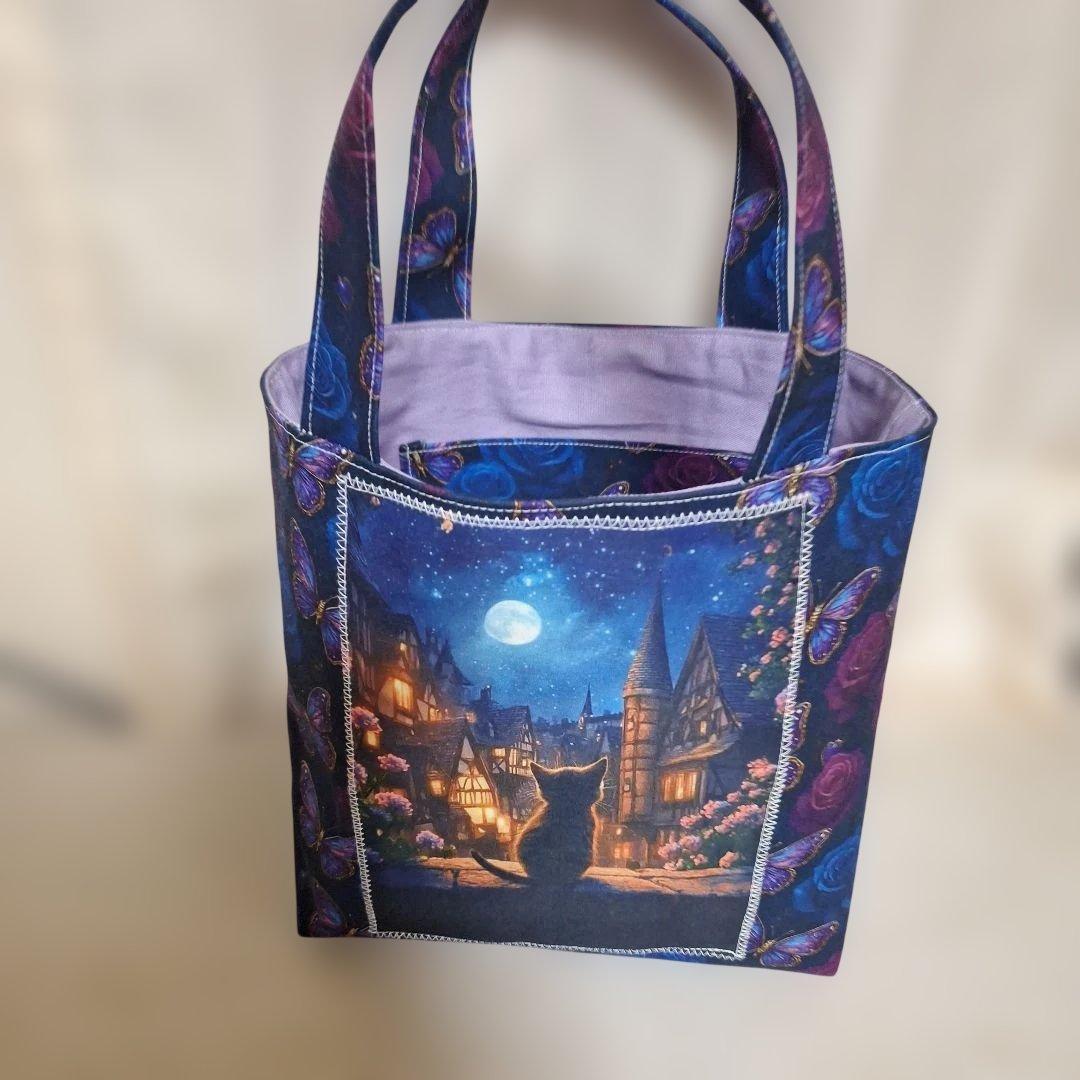 激レアねこパネル生地　ハンドメイド　ミニバック　まちなしバッグ　ポーチ