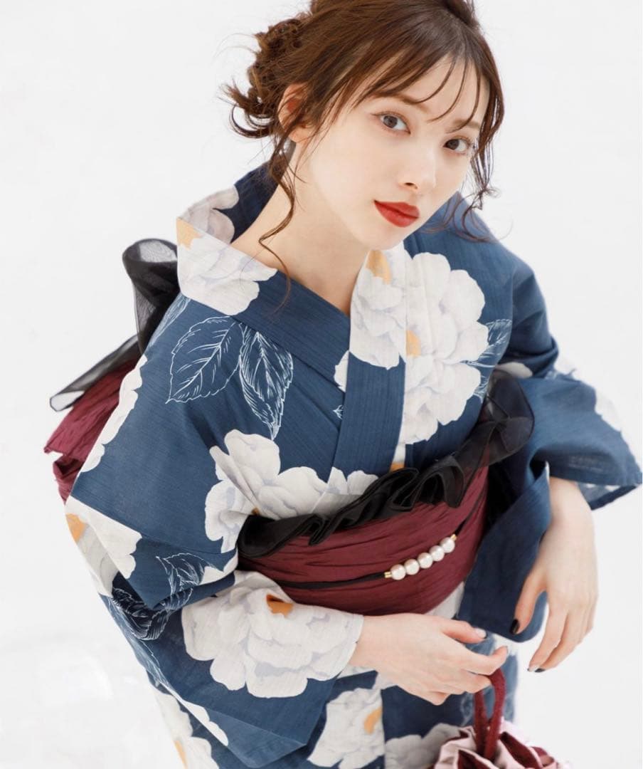 Dita 浴衣 涼風の藍紺牡丹 ふんわりオーガンジー兵児帯 クロ