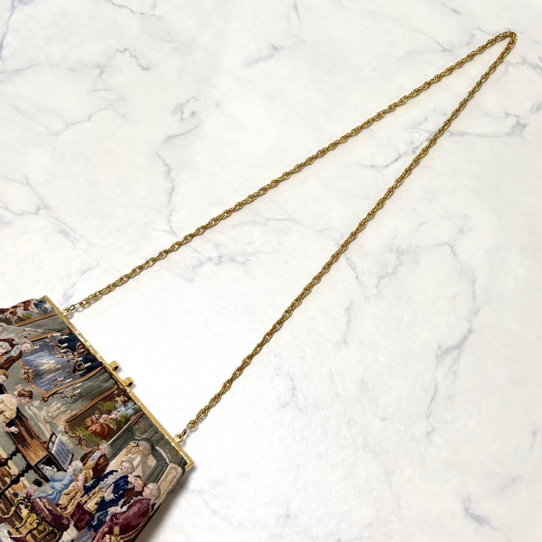 【美品】 久家道子 プチポアン パーティーバッグ がま口 刺繍