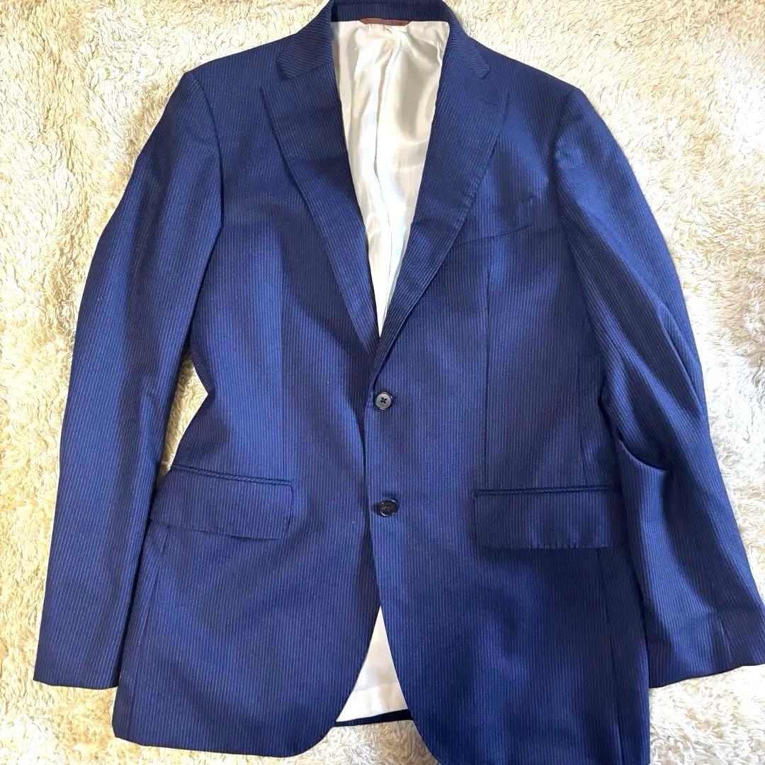 美品　スーツカンパニー　スーツ　ネイビー　ストライプ　XL カノニコ120 2B
