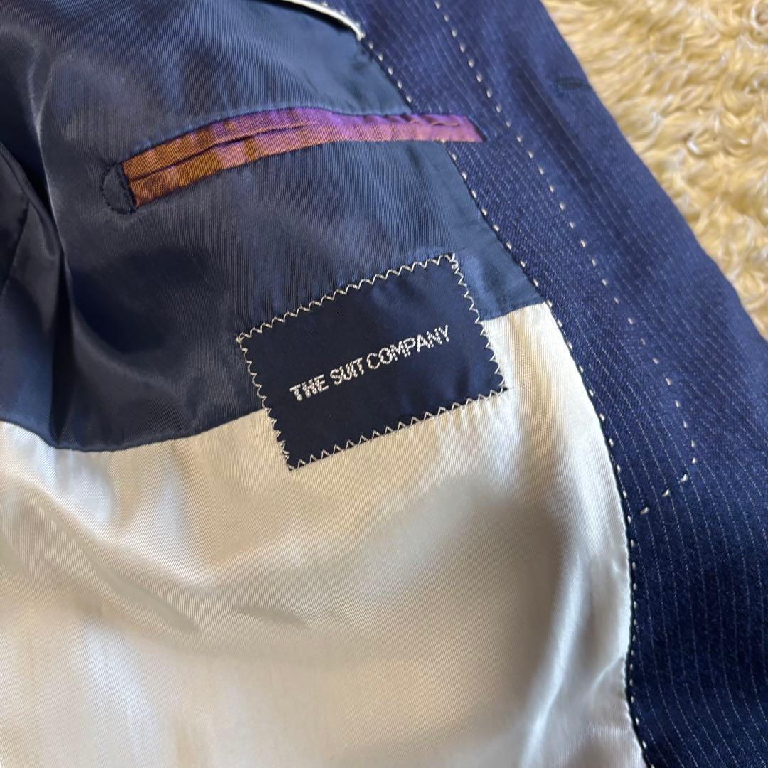 美品　スーツカンパニー　スーツ　ネイビー　ストライプ　XL カノニコ120 2B