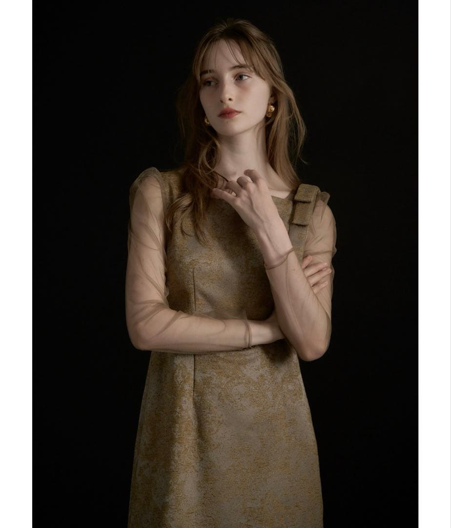 【最終値下げ】Shoulder ribbon jacquard dress