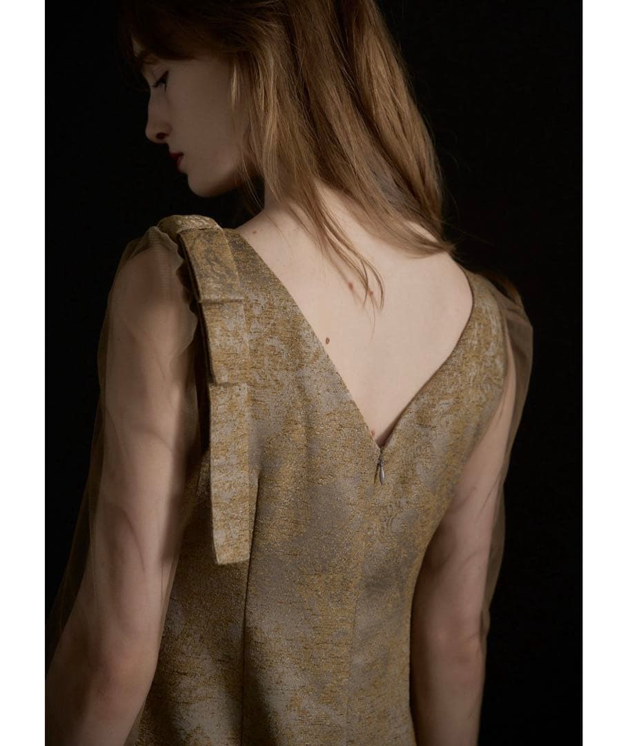 【最終値下げ】Shoulder ribbon jacquard dress