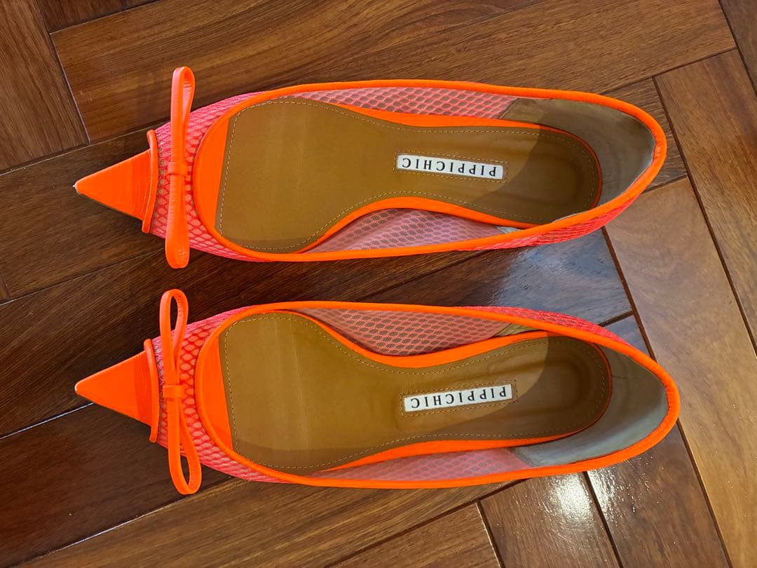 PIPPICHIC オレンジ メッシュ フラットシューズ