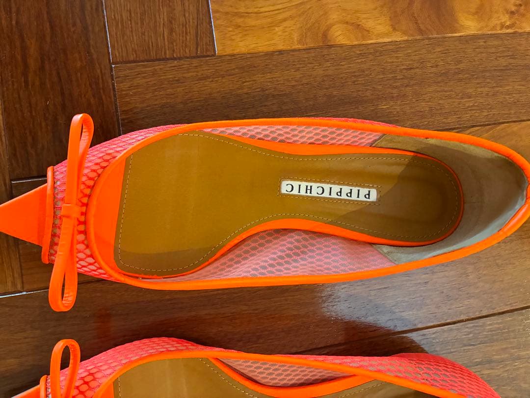 PIPPICHIC オレンジ メッシュ フラットシューズ