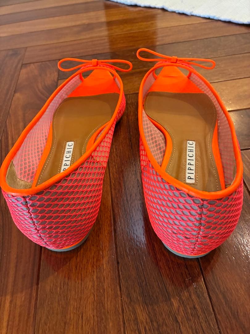 PIPPICHIC オレンジ メッシュ フラットシューズ